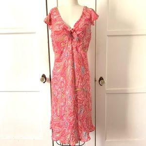 Y2k NWT JONES NY Silk Pink Paisley Print Midi Dress